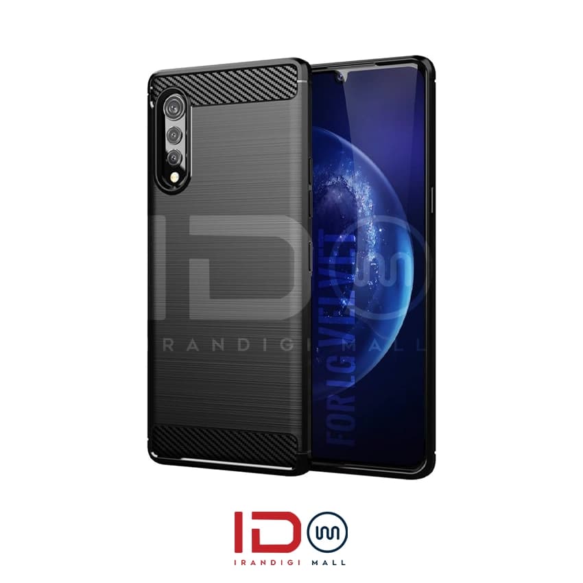 قاب فیبر کربن گوشی ال جی مدل LG VELVET برند rugged armor رنگ مشکی