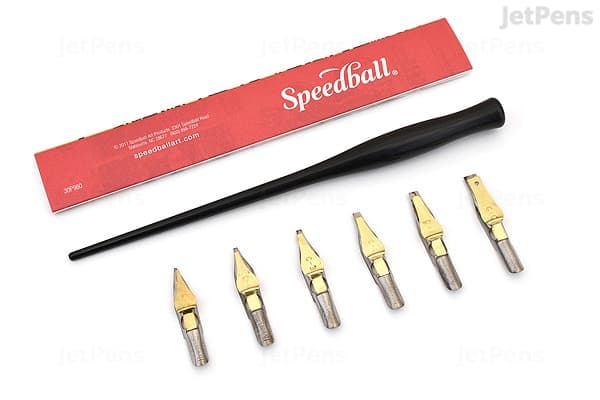ست نوک فلزی سرتخت و دسته قلم speedball — تصویر ۵