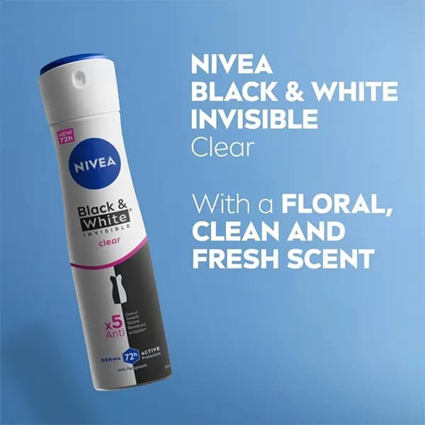 اسپری ضد تعریق زنانه نیوآ بلک اند وایت Clear حجم 150 میل – 72 ساعته — تصویر ۳