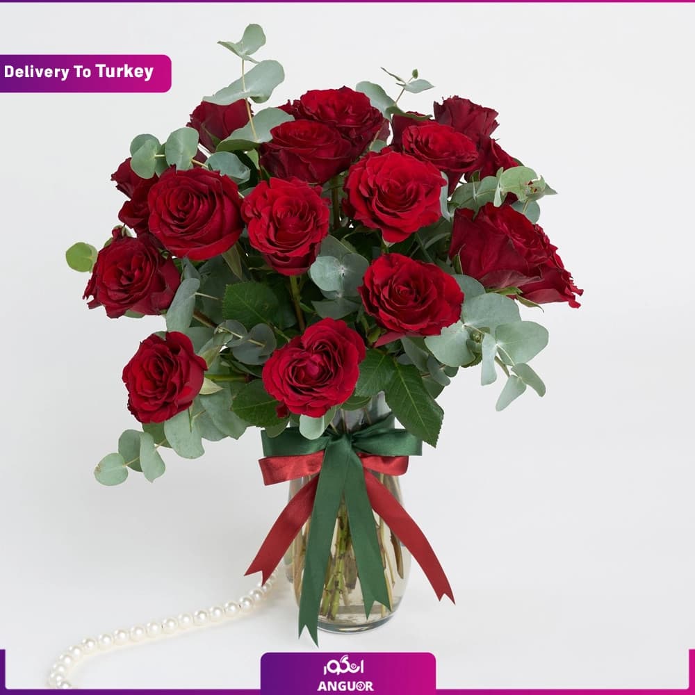 دسته گل 25 شاخه با گلدان (تحویل در ترکیه)