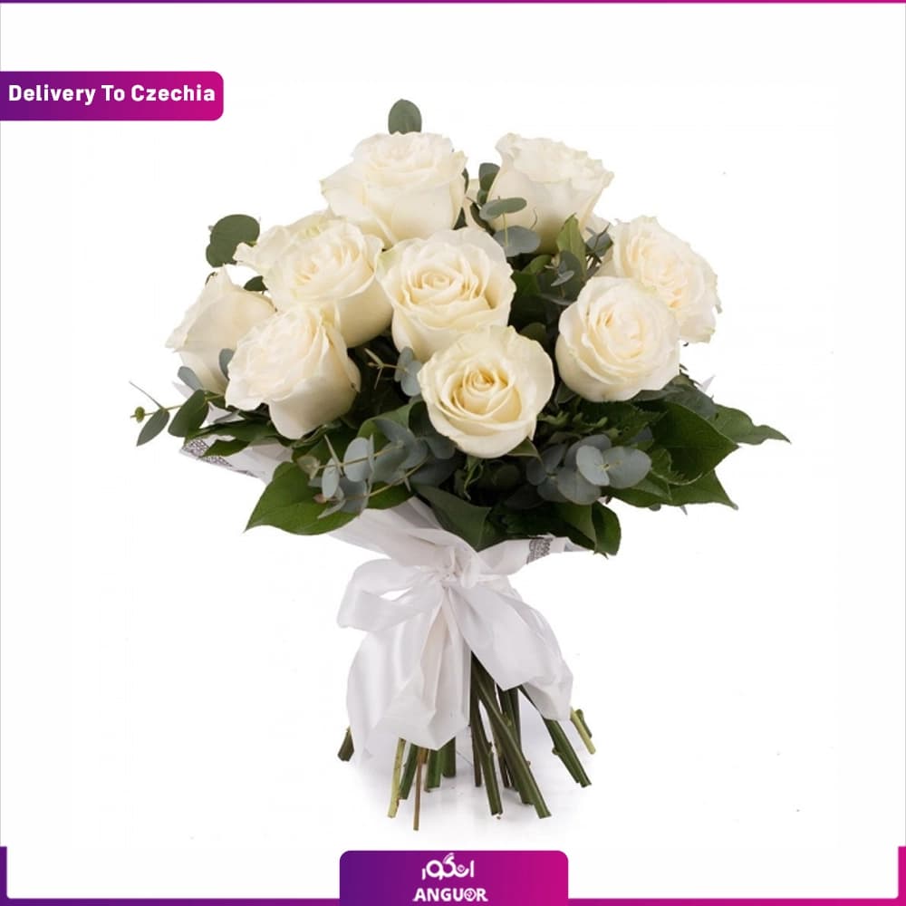دسته گل 13 شاخه رز سفید (تحویل گل در جمهوری چک)