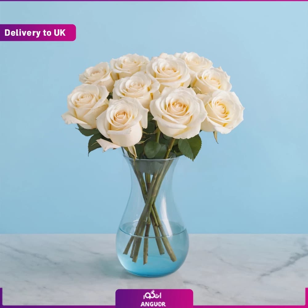 دسته گل 10 شاخه رز سفید (تحویل در انگلستان)
