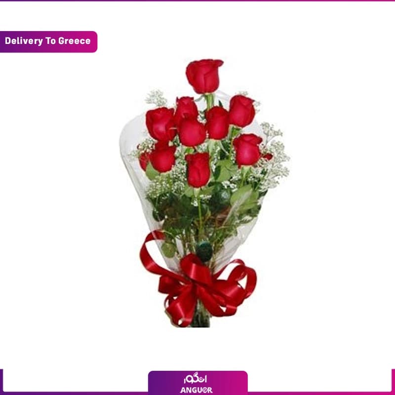 دسته گل 10 شاخه رز قرمز (تحویل در یونان)