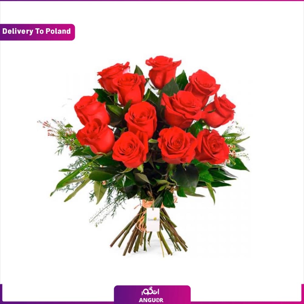 دسته گل 12 شاخه رز قرمز (تحویل در لهستان)