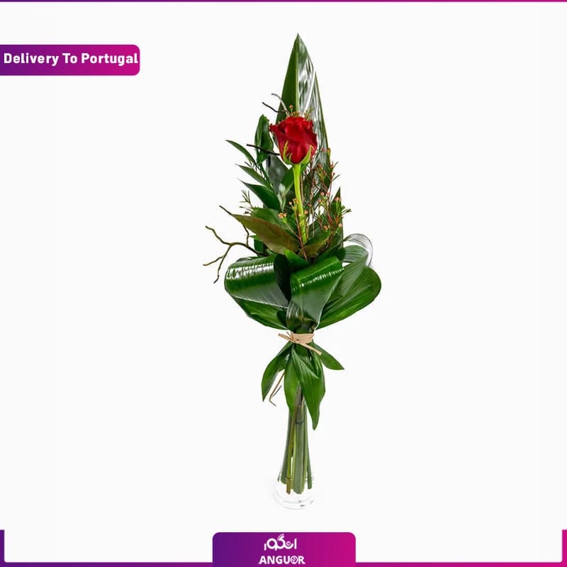دسته گل تک شاخه رز قرمز (تحویل در پرتغال)