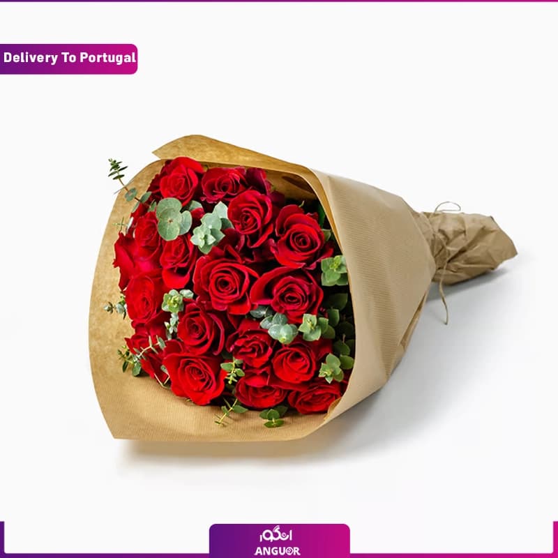 دسته گل رز قرمز 12 شاخه (ارسال گل به پرتغال)