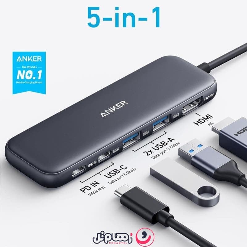 هاب USB-C پنج کاره انکر Anker 332 5-in-1 مدل A8355 — تصویر ۴