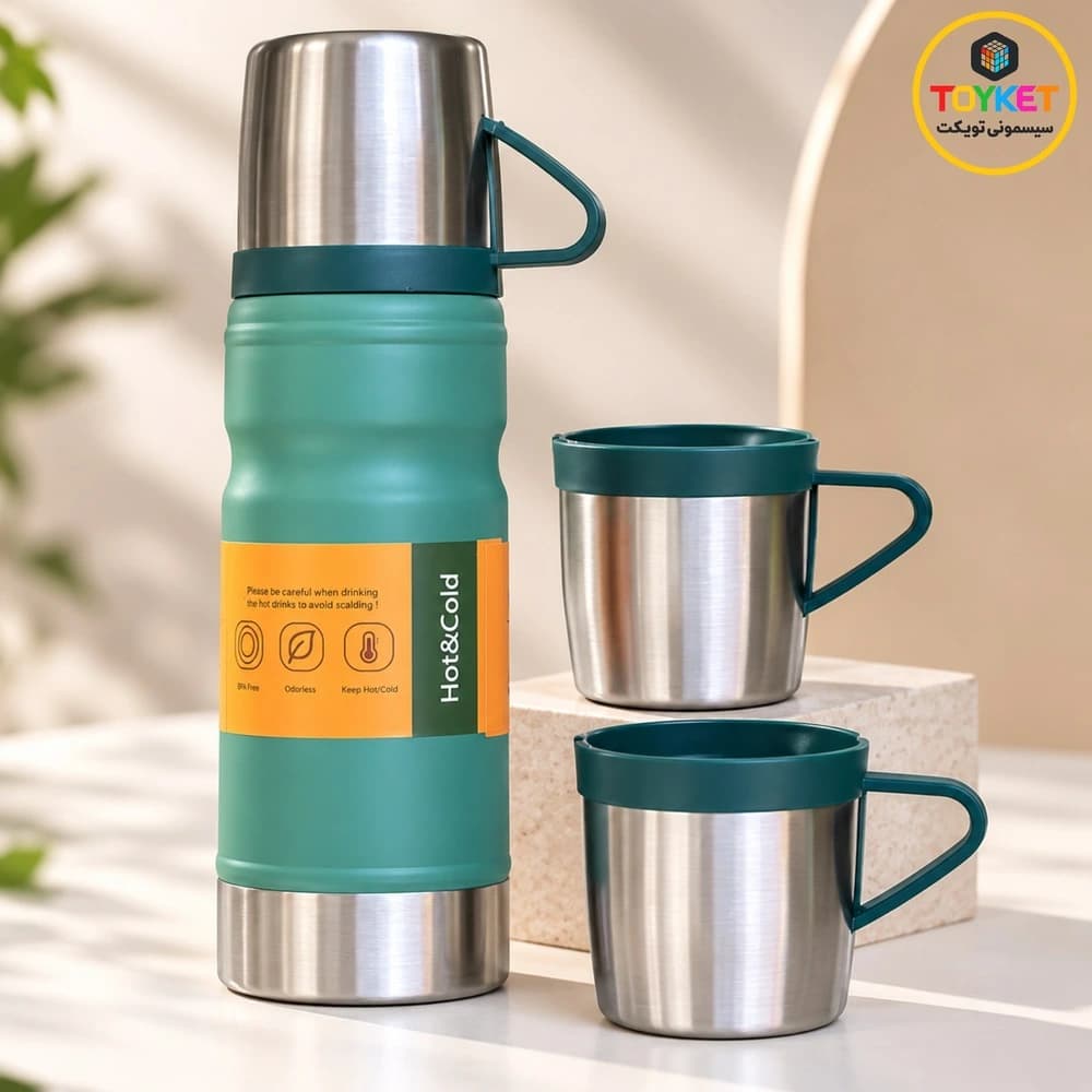 فلاسک آب سرد و گرم ۷۵۰ میل با سه لیوان Vacuum Flask Set