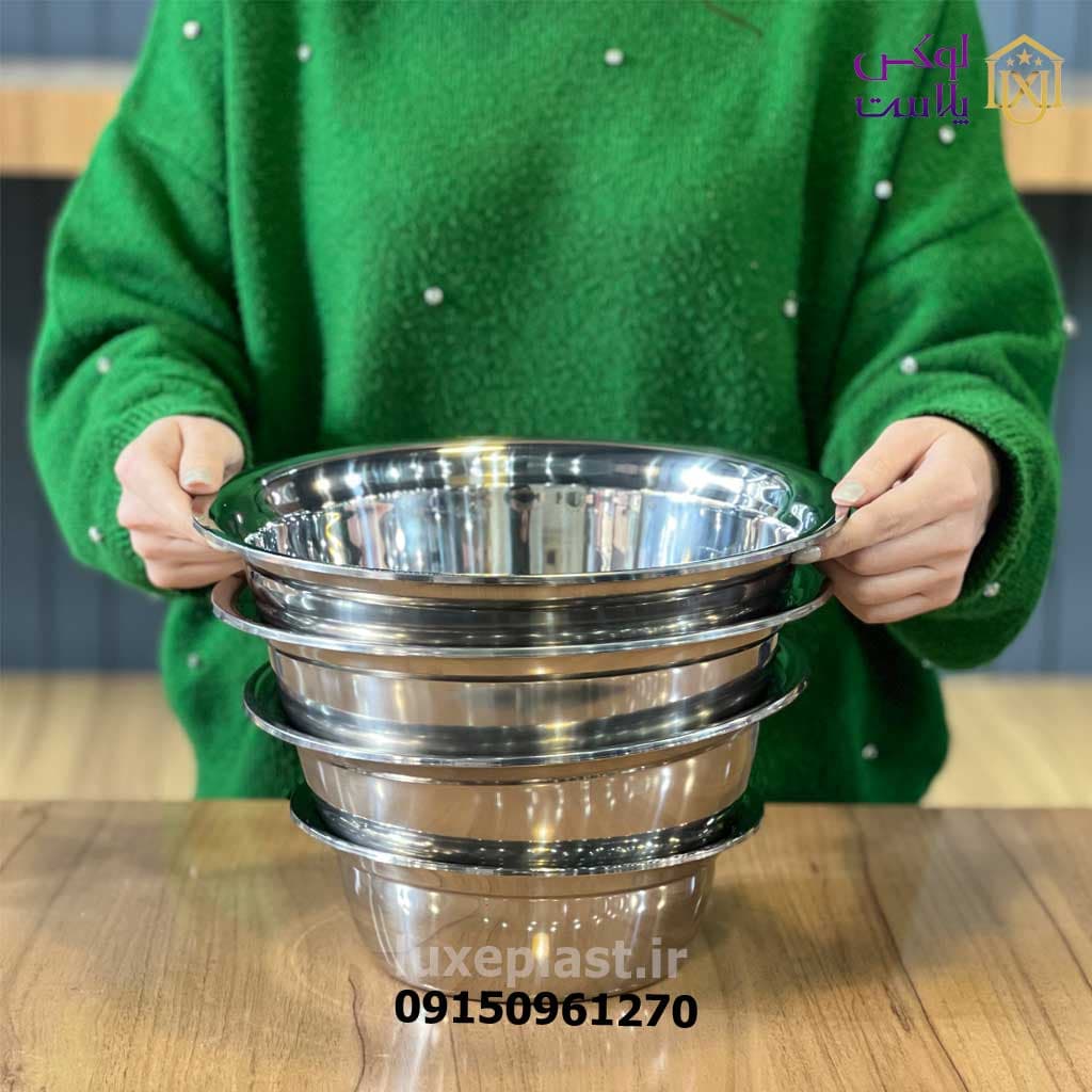 سرویس لگن استیل 4 پارچه لبه دار وارداتی — تصویر ۲