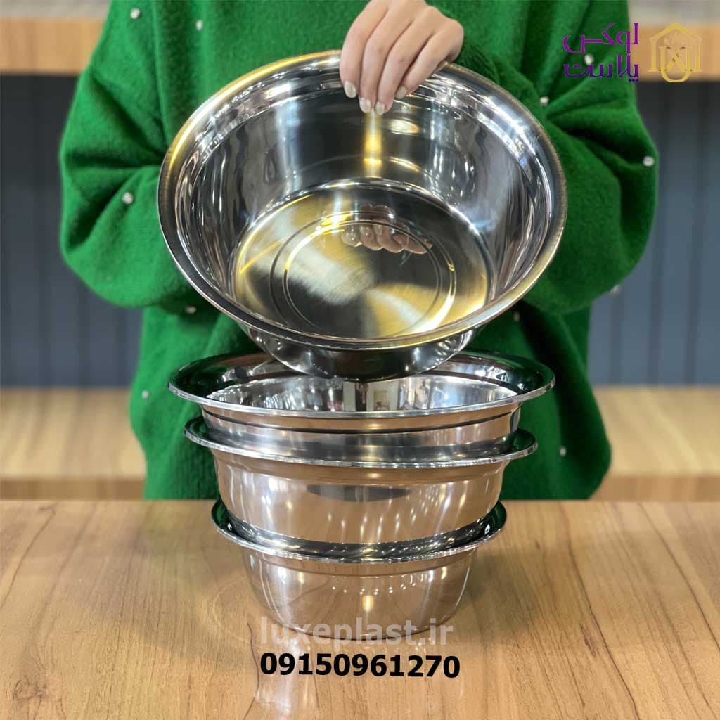 سرویس لگن استیل 4 پارچه لبه دار وارداتی — تصویر ۳