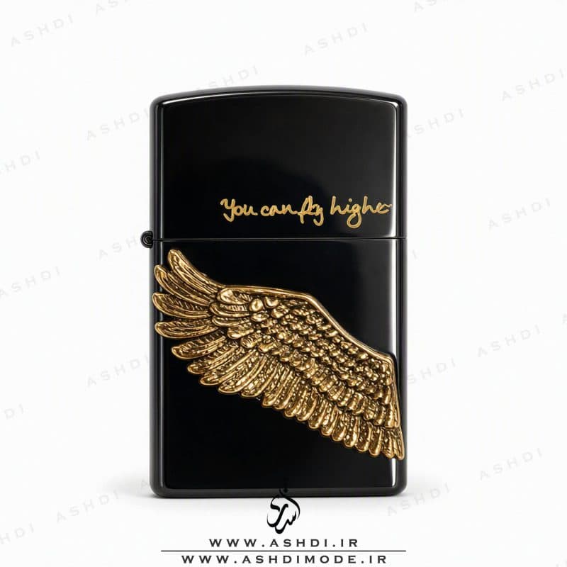 فندک زیپو های کپی مشکی طرح بال طلایی | You Can Fly High Zippo Lighter — تصویر ۴
