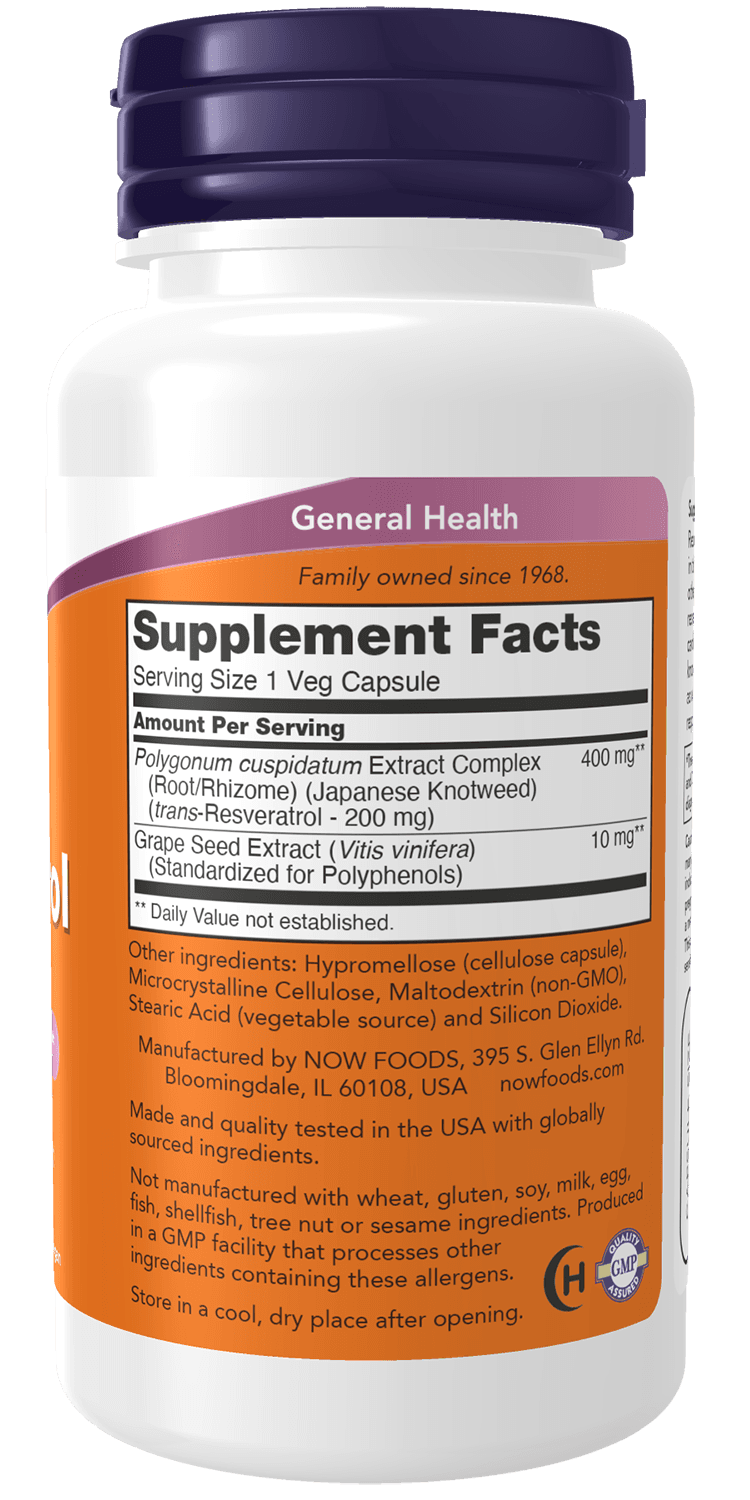 NOW Foods Resveratrol 200mg 60 Veg Capsules — تصویر ۳