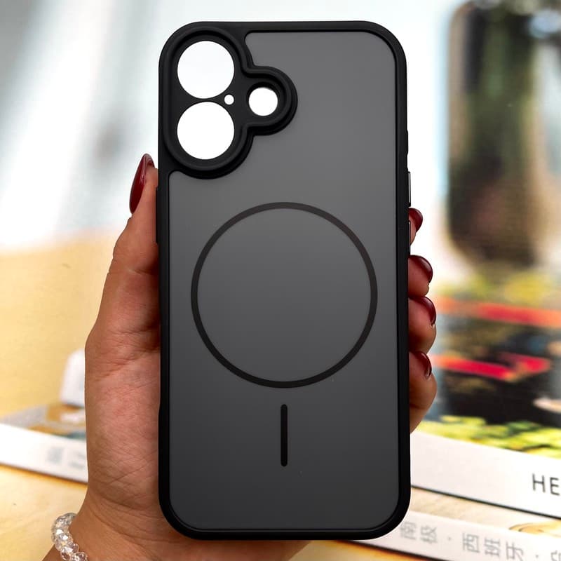 قاب گوشی iPhone 17 آیفون سیلیکونی Soft Case پاستلی طرح مگ سیف Magsafe محافظ لنز دار مشکی کد 436133