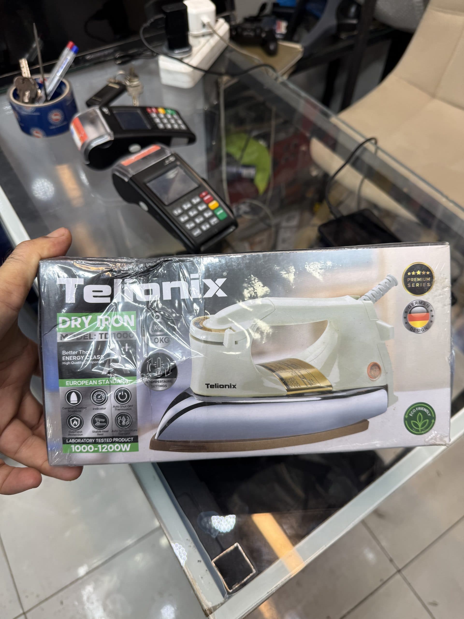 اتو خشک سنگین (اتو سنگی) ۱۰۰۰ تا ۱۲۰۰ وات تلیونیکس Telionix مدل TDI1000 (Dry Iron) اورجینال (عمده و تک) — تصویر ۳