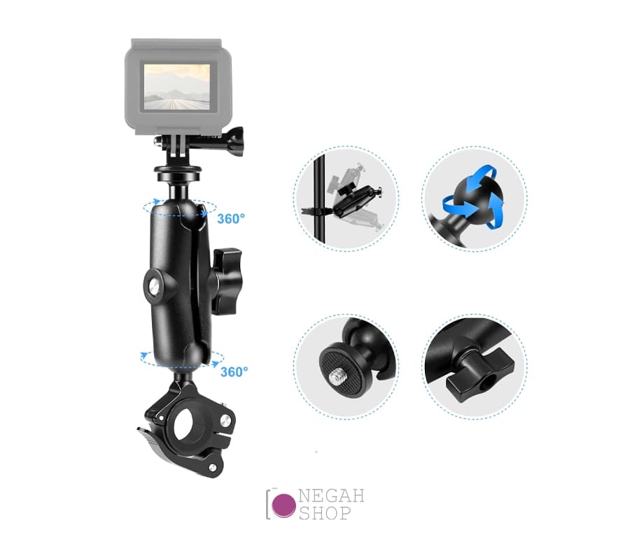 بازوی اتصال دوربین ورزشی Puluz PU908B به موتورسیکلت — تصویر ۲