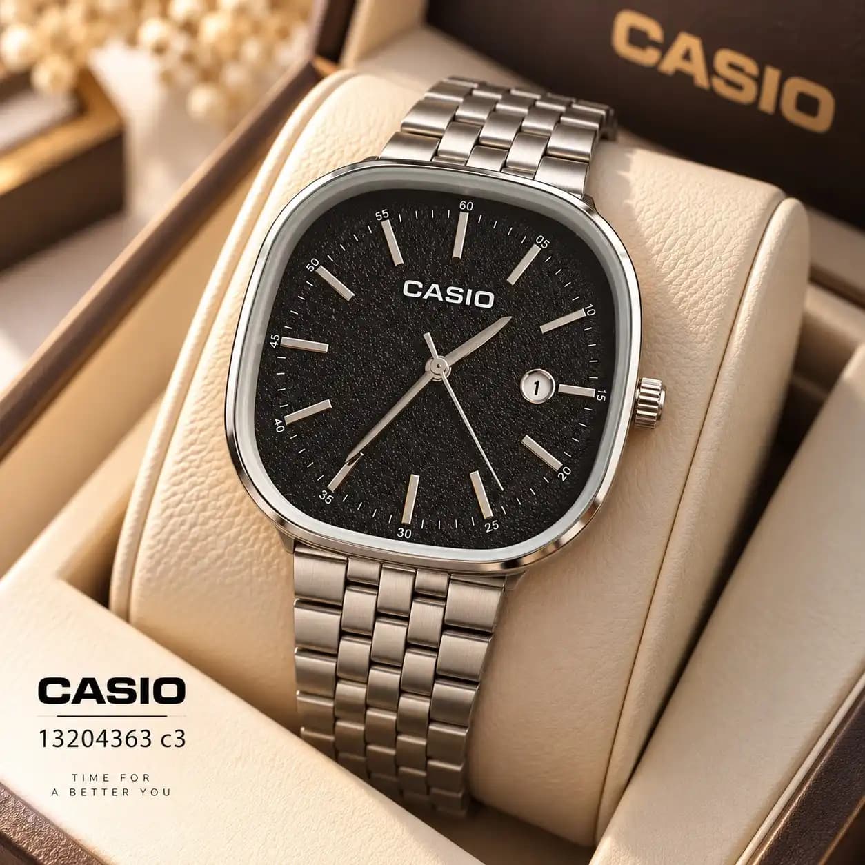 ساعت کاسیو CASIO صفحه مربعی بند استیل — تصویر ۹