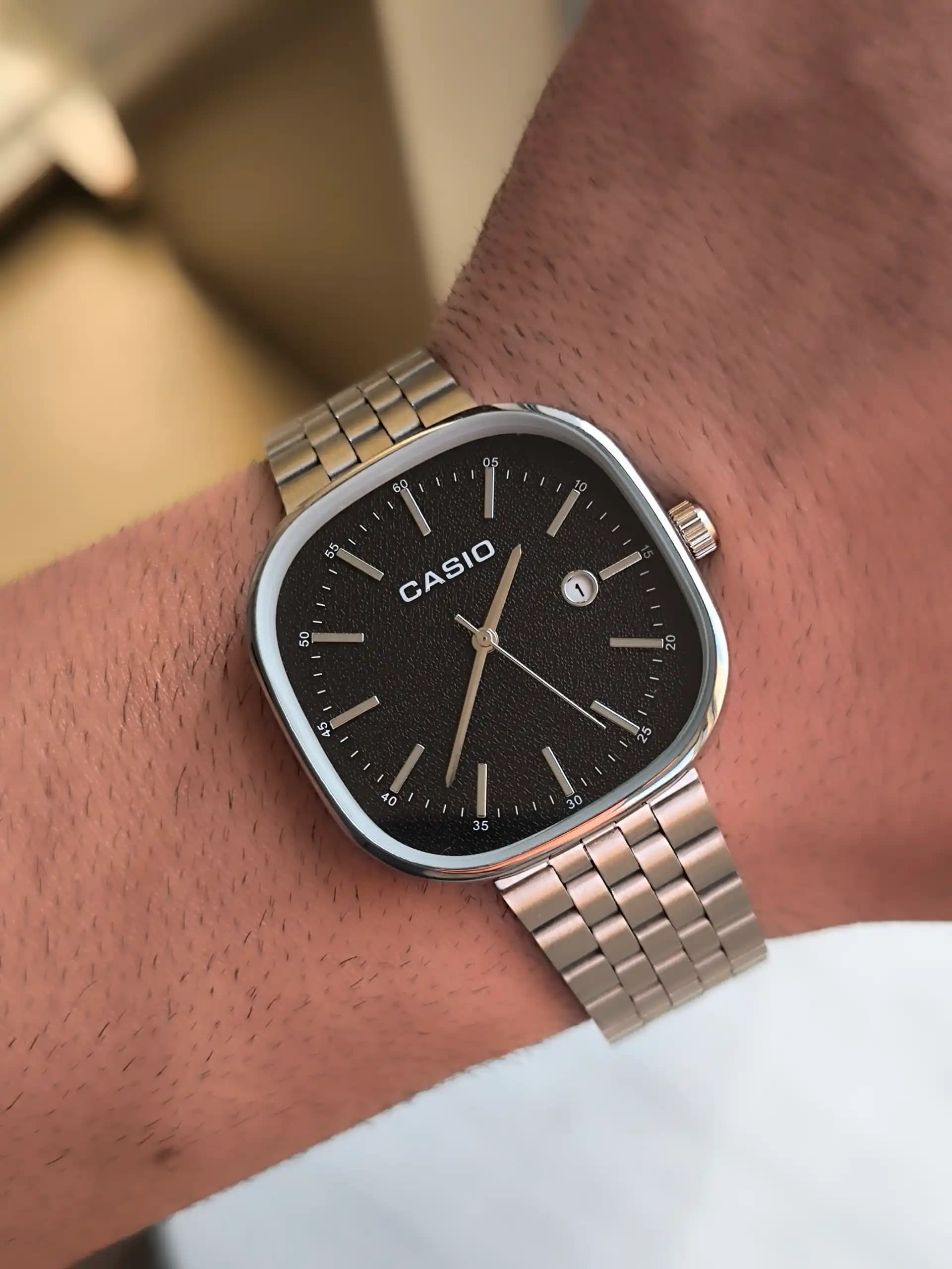 ساعت کاسیو CASIO صفحه مربعی بند استیل — تصویر ۸
