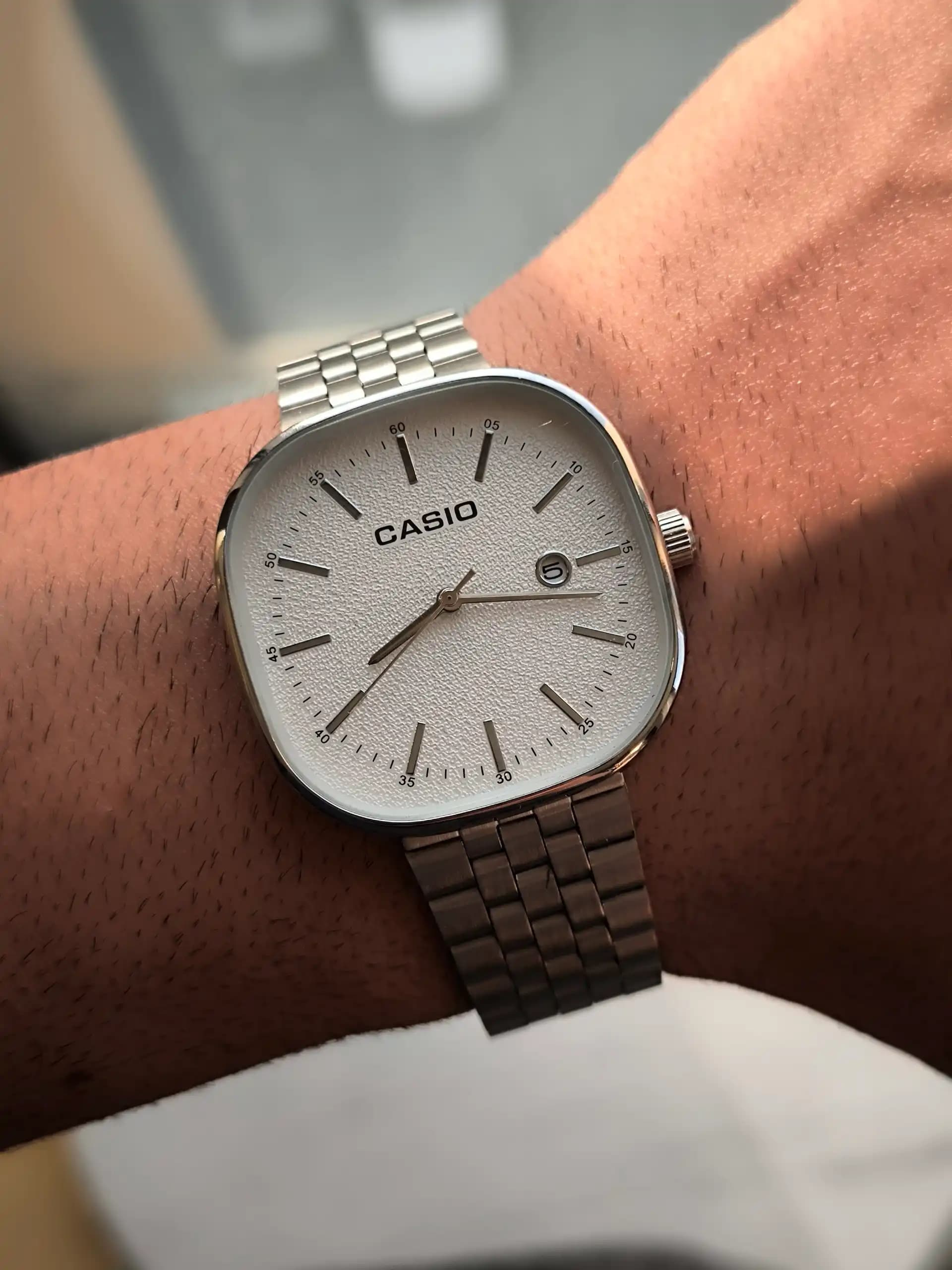 ساعت کاسیو CASIO صفحه مربعی بند استیل — تصویر ۴