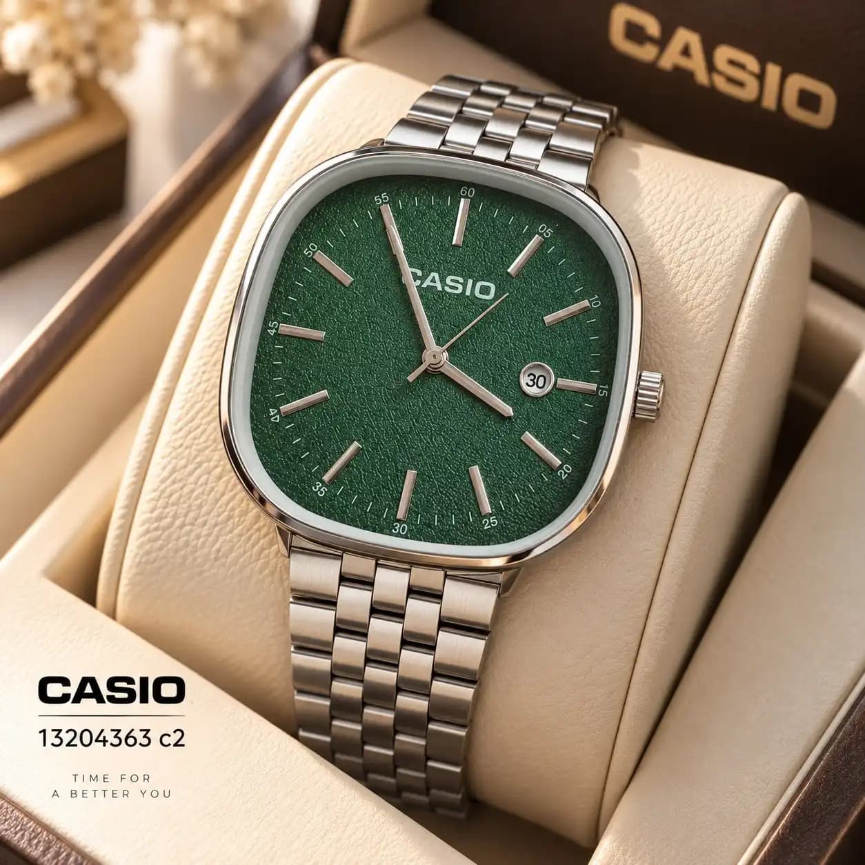 ساعت کاسیو CASIO صفحه مربعی بند استیل — تصویر ۷