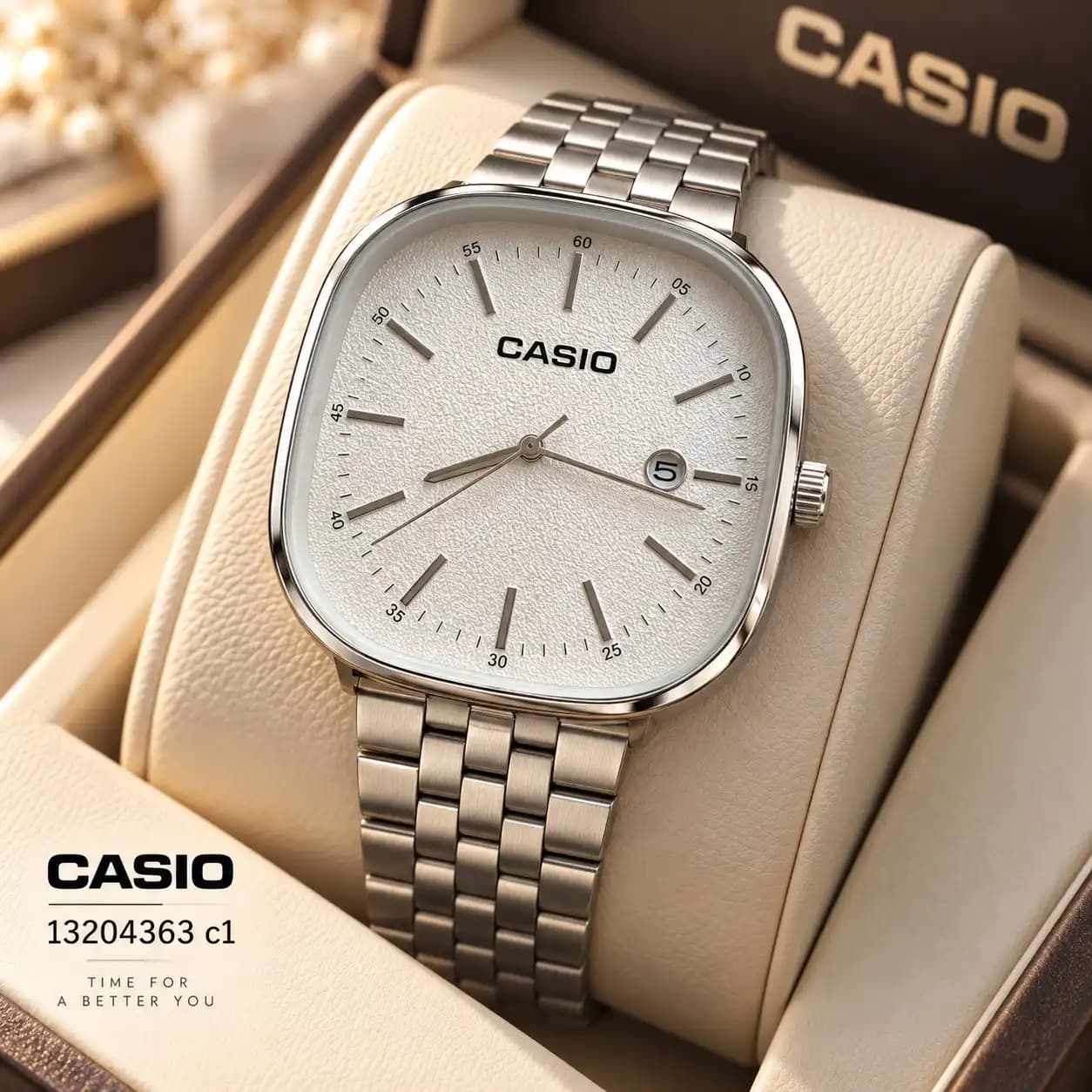 ساعت کاسیو CASIO صفحه مربعی بند استیل — تصویر ۵