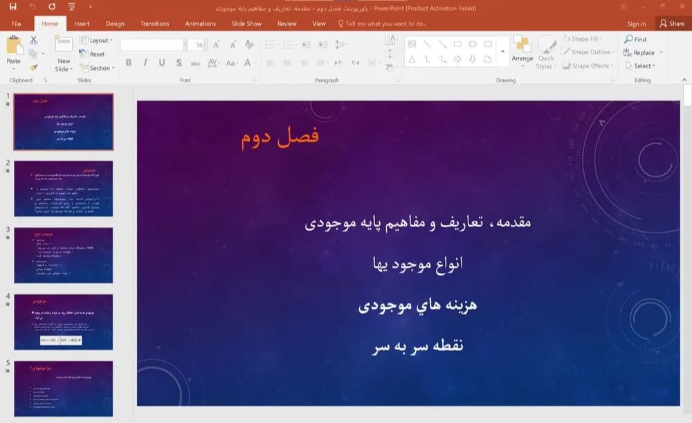 پاورپوینت فصل دوم – مقدمه، تعاریف و مفاهیم پایه موجودی