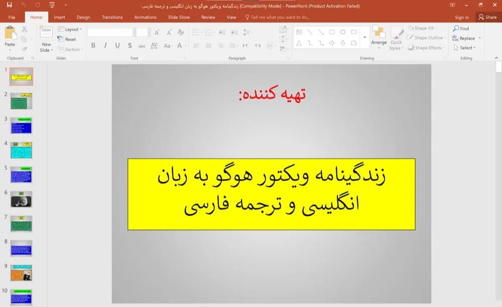پاورپوینت ویکتور هوگو به زبان انگلیسی و ترجمه فارسی