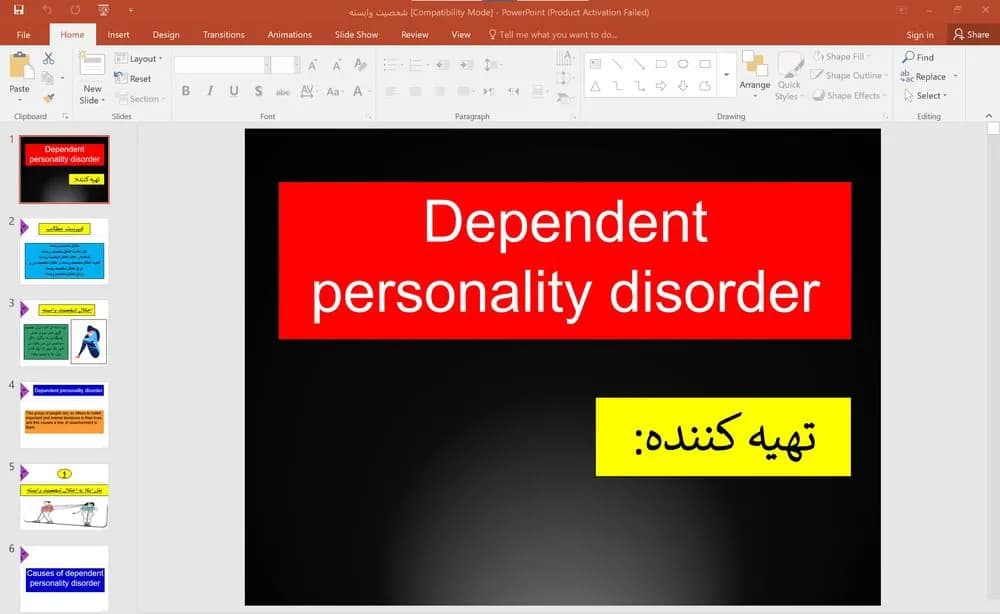 پاورپوینت اختلال شخصیت وابسته به زبان انگلیسی و ترجمه فارسی