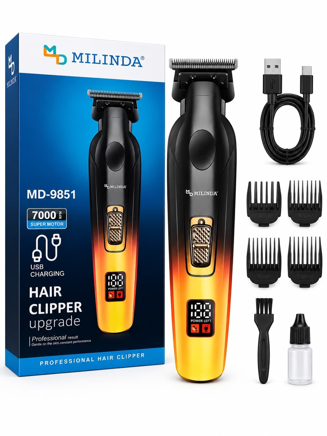 ماشین اصلاح خط زن MILINDA مدل MD-9851 با تکنولوژی برش مستقیم و استیل ضد زنگ