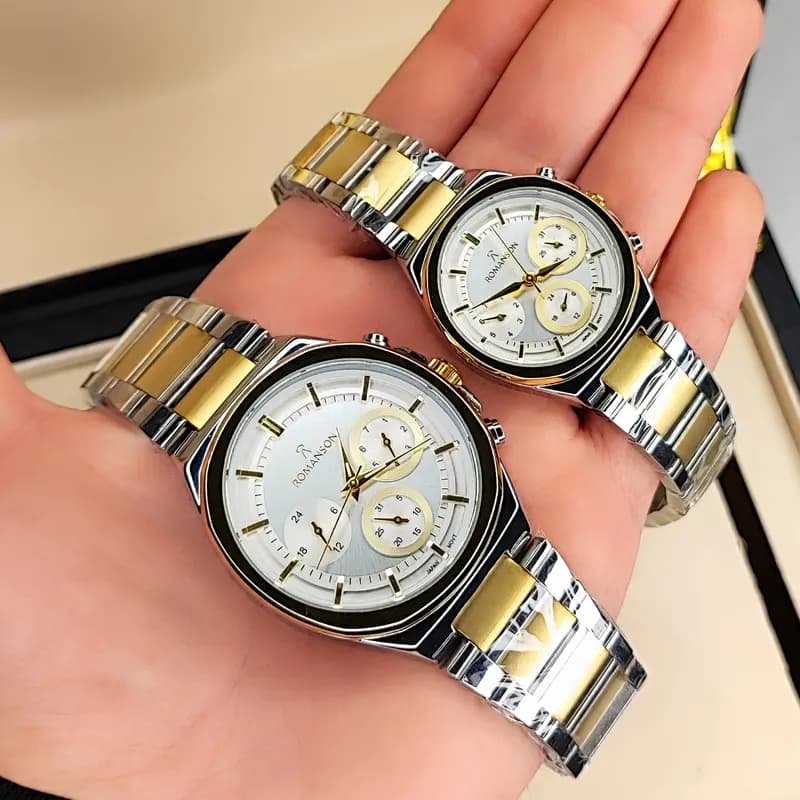 ساعت مچی ست استیل رومانسون موتور ژاپن طلایی نقره ای مدل MT2025-57G (سه موتوره) — تصویر ۶