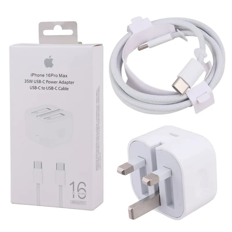 شارژر و کابل گوشی اپل مدل iPhone 16 Pro Max ظرفیت ۳۵ وات (بالاترین کیفیت) + (گارانتی طلایی)