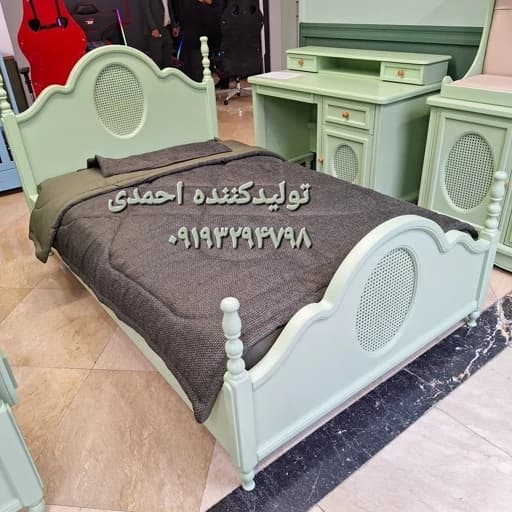 تخت خواب تک نفره حصیری سبز پاستیلی مبلمان فرنا مدل 1144324