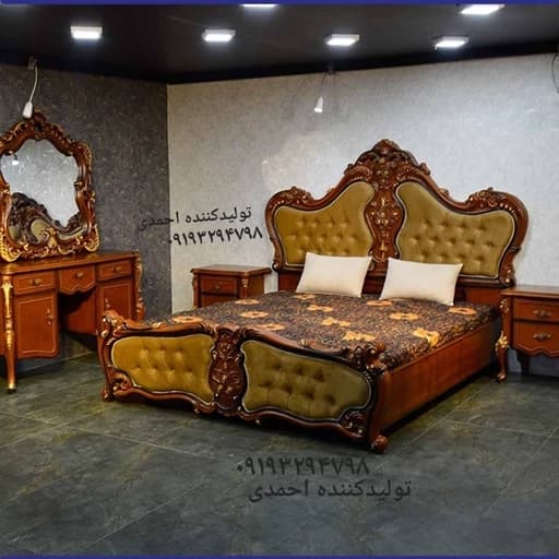 سرویس خواب دونفره منبتی قهوه ای زیبا مبلمان فرنا مدل 1144317
