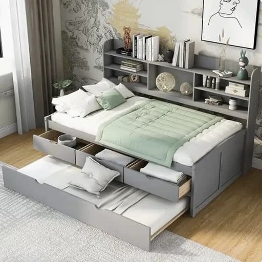 تخت خواب دونفره همراه با کتابخانه F40078 مبلمان فرنا مدل 1144266