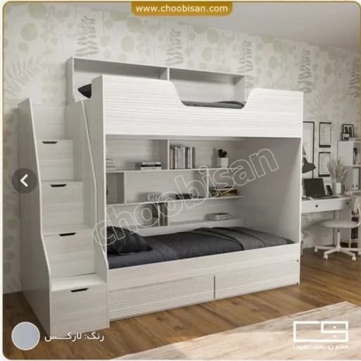 تخت خواب دوطبقه ای بزرگ سال همراه با کتابخانه F40076 مبلمان فرنا مدل 1144265