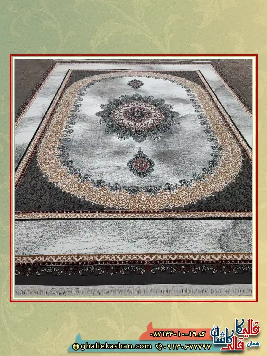 فرش ارزان طرح 700 شانه طرح بیتا رنگ طوسی فیلی کاشان — تصویر ۳