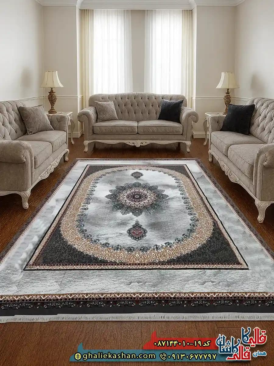 فرش ارزان طرح 700 شانه طرح بیتا رنگ طوسی فیلی کاشان