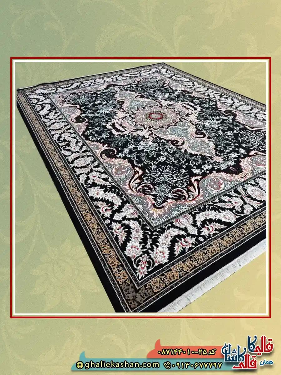 فرش ارزان طرح 700 شانه طرح تارا رنگ مشکی سرمه ای کاشان — تصویر ۲