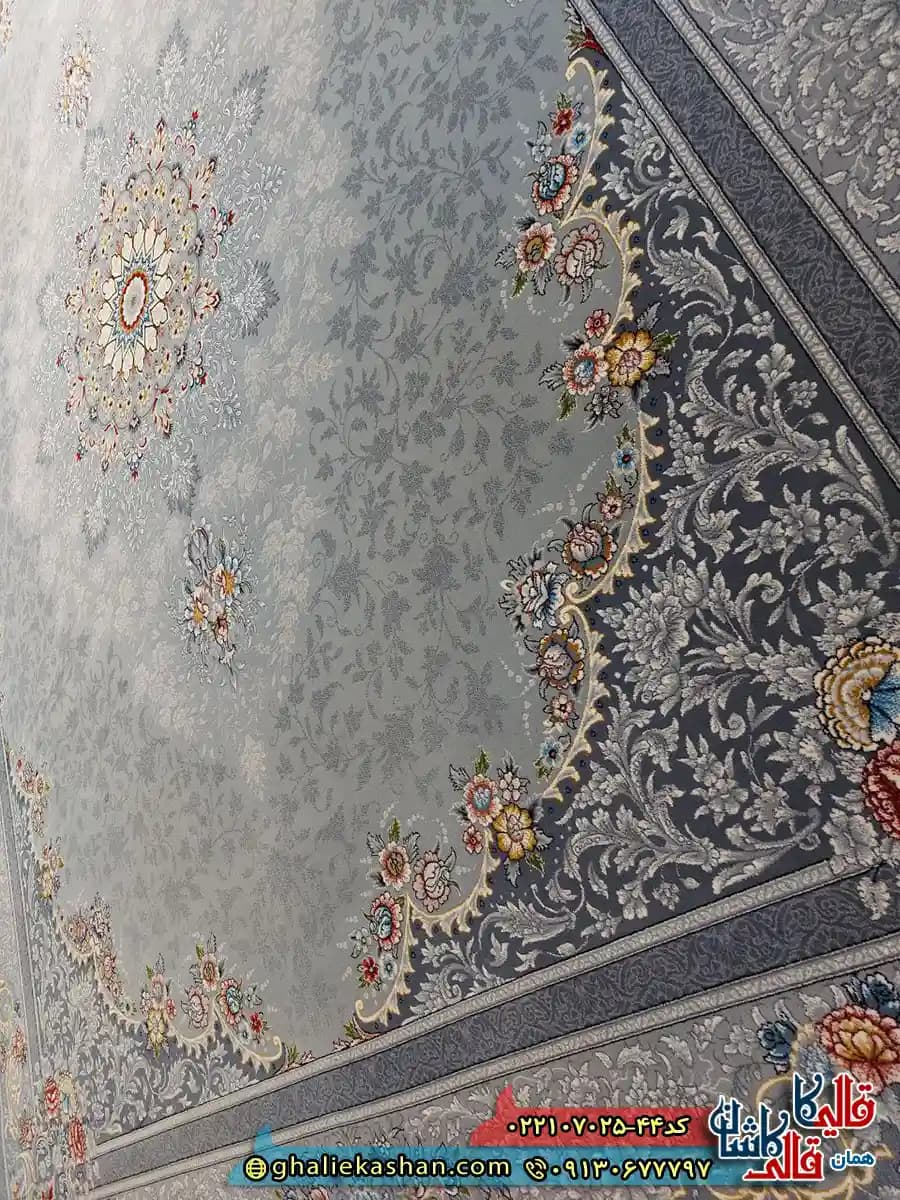فرش 700 شانه طرح کاریا رنگ طوسی نقره ای کاشان — تصویر ۴