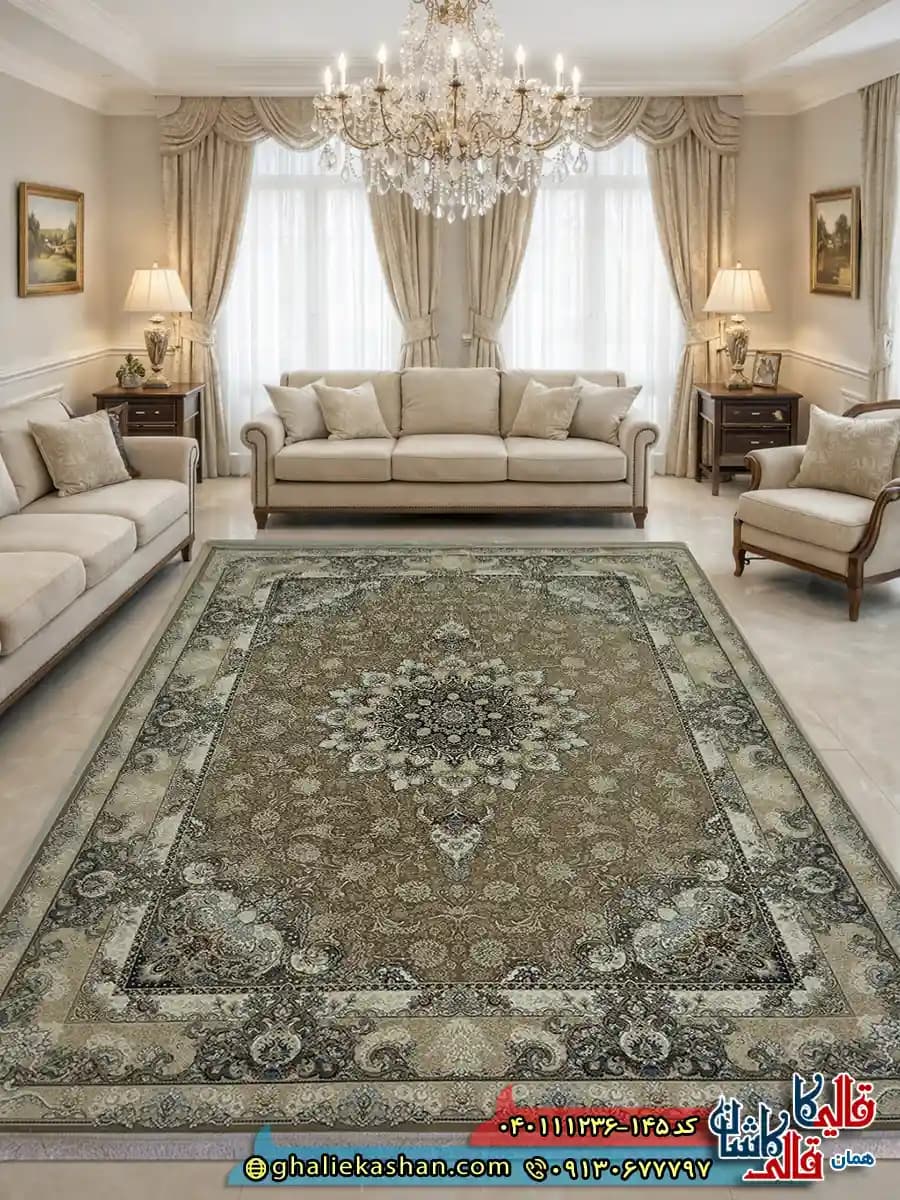 فرش 1200 شانه طرح سوفیا رنگ طوسی سیلور گل برجسته کاشان