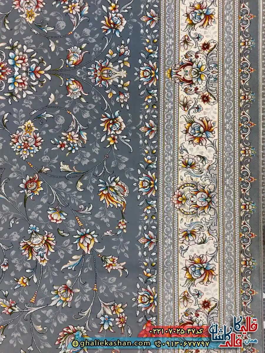 فرش 700 شانه طرح افشان وفا رنگ طوسی دودی کاشان — تصویر ۵