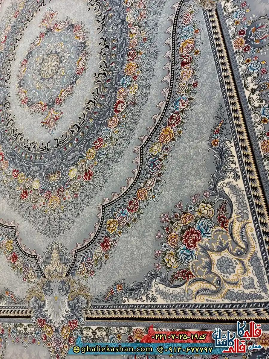 فرش 700 شانه طرح ارمغان رنگ طوسی نقره ای کاشان — تصویر ۴