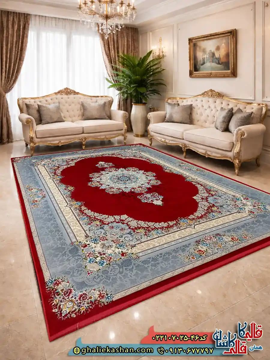 فرش 700 شانه طرح ملیسا رنگ قرمز لاکی کاشان