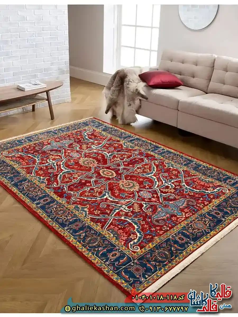 فرش سنتی 1000 شانه طرح آتامان زمینه زرشکی کاشان