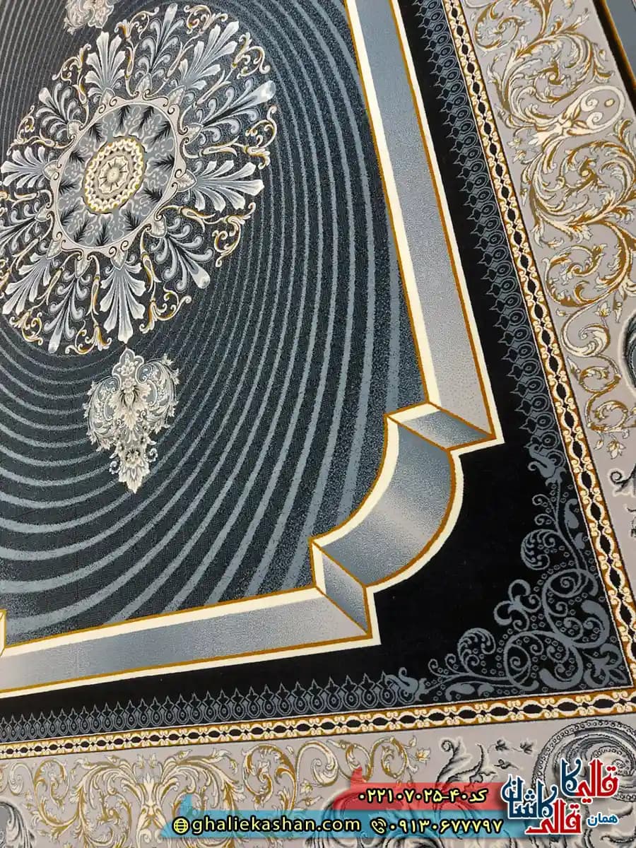 فرش 700 شانه طرح عاطفه رنگ سرمه ای کاشان — تصویر ۴
