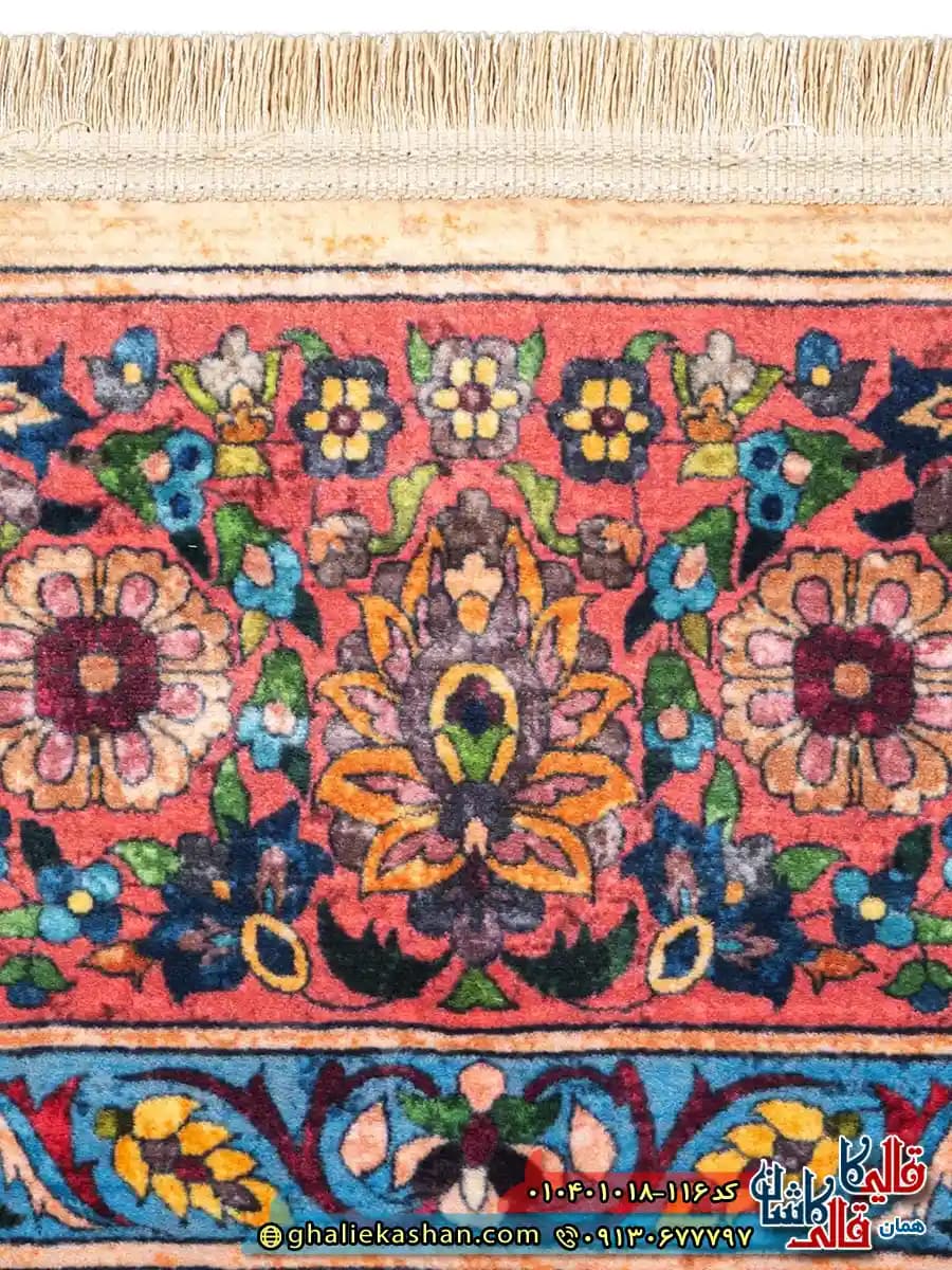 فرش سنتی وینتیج 1000 شانه طرح افشان هزارگل کرمان زمینه کرم کاشان — تصویر ۳
