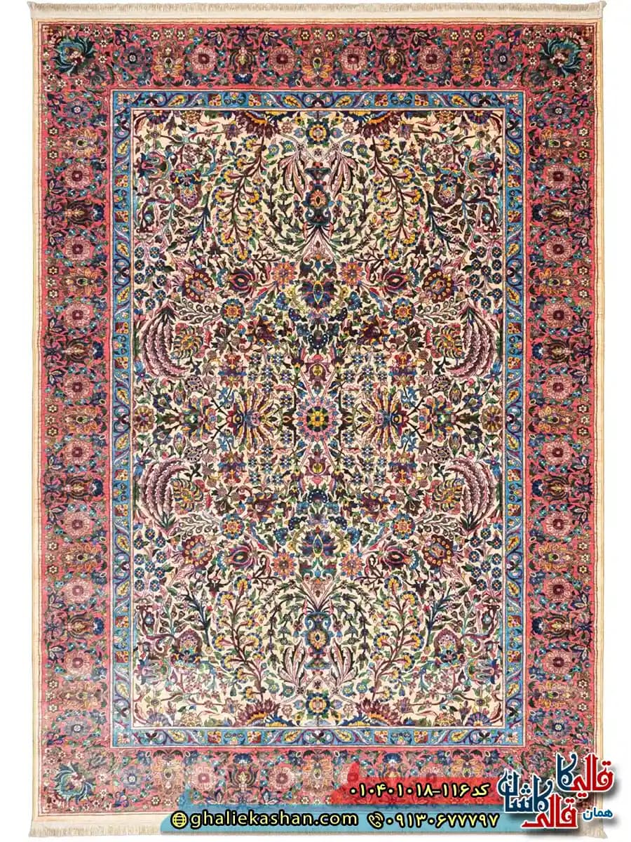 فرش سنتی وینتیج 1000 شانه طرح افشان هزارگل کرمان زمینه کرم کاشان — تصویر ۲