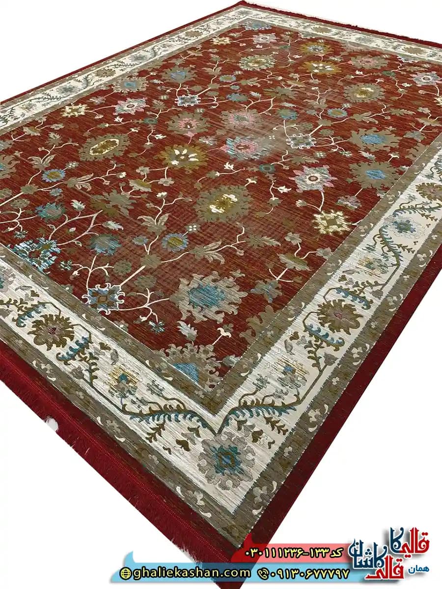 فرش وینتیج 1200 شانه طرح افشان سلطان آباد گیلدا رنگ قرمز لاکی گل برجسته کاشان — تصویر ۲