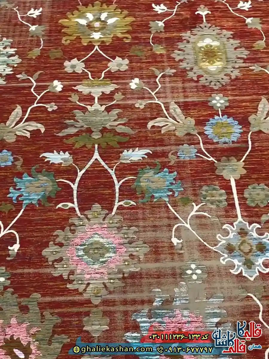 فرش وینتیج 1200 شانه طرح افشان سلطان آباد گیلدا رنگ قرمز لاکی گل برجسته کاشان — تصویر ۵