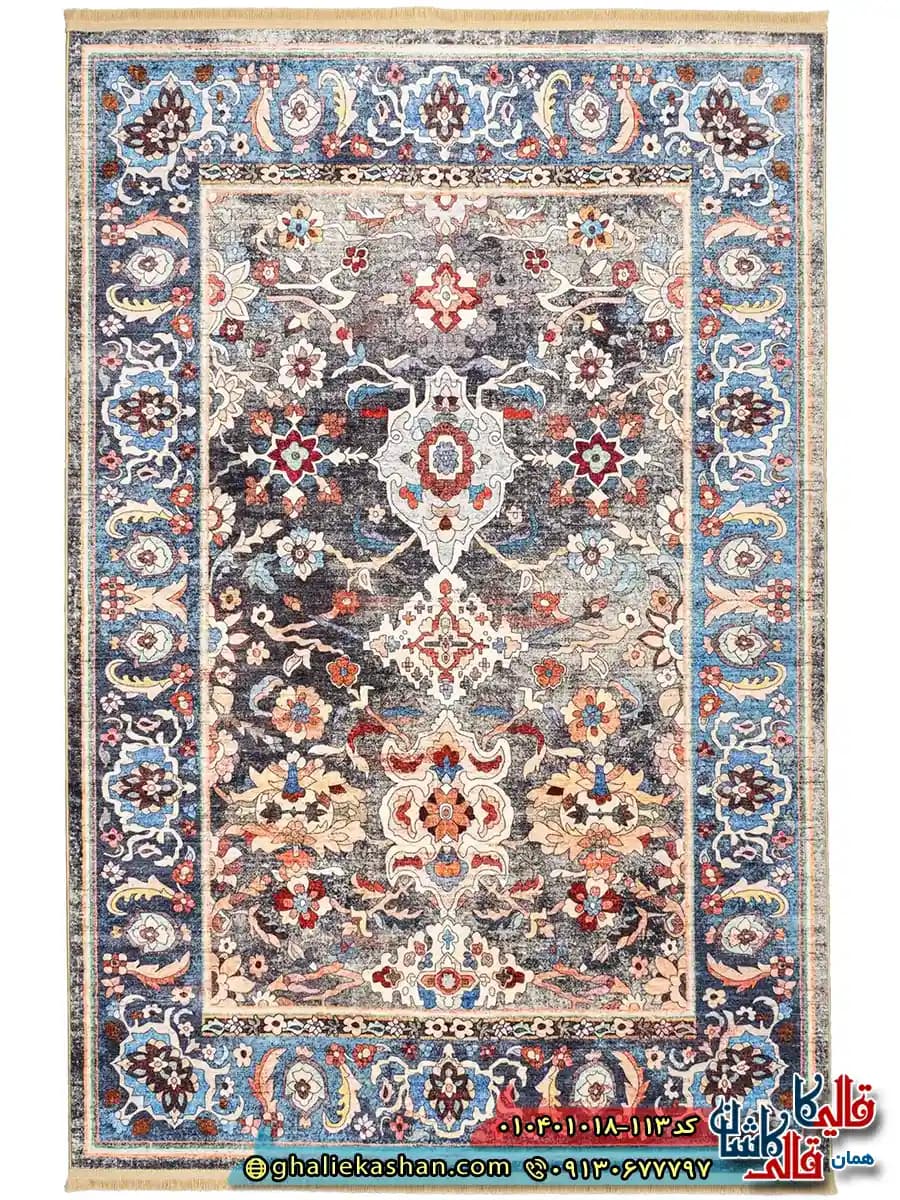 فرش سنتی وینتیج 1000 شانه طرح افشان واراز زمینه خاکستری کاشان — تصویر ۲