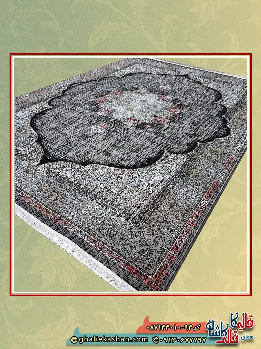 فرش ارزان طرح 700 شانه طرح ماهرخ رنگ طوسی فیلی کاشان — تصویر ۲